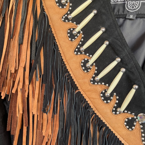 Suede Leather Black and Brown Fringe Jacket - Picture 2 of 8